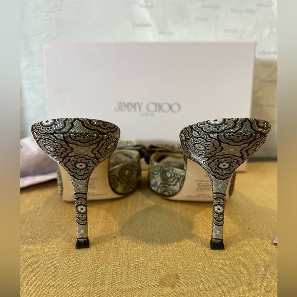 Jimmy Choo Kerala Brocade Gold Brown Silver Crystal Mules Shoes Stiletto 39 XE - Picture 4 of 7